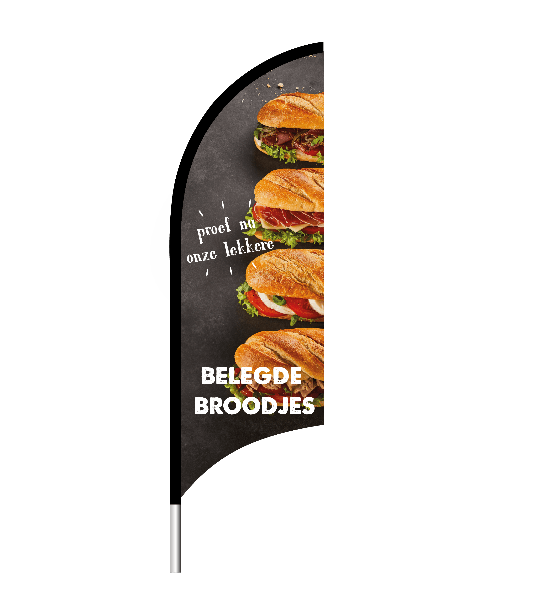Beachflag "Vers belegde broodjes" - 1900x700mm - Van Erkel Winkelmaterialen