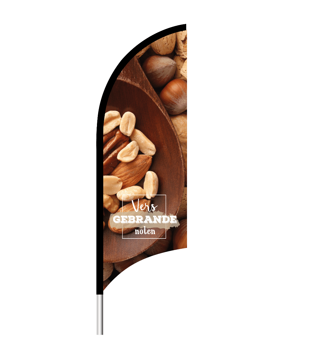 Beachflag "Vers gebrande noten" - 1900x700mm - Van Erkel Winkelmaterialen
