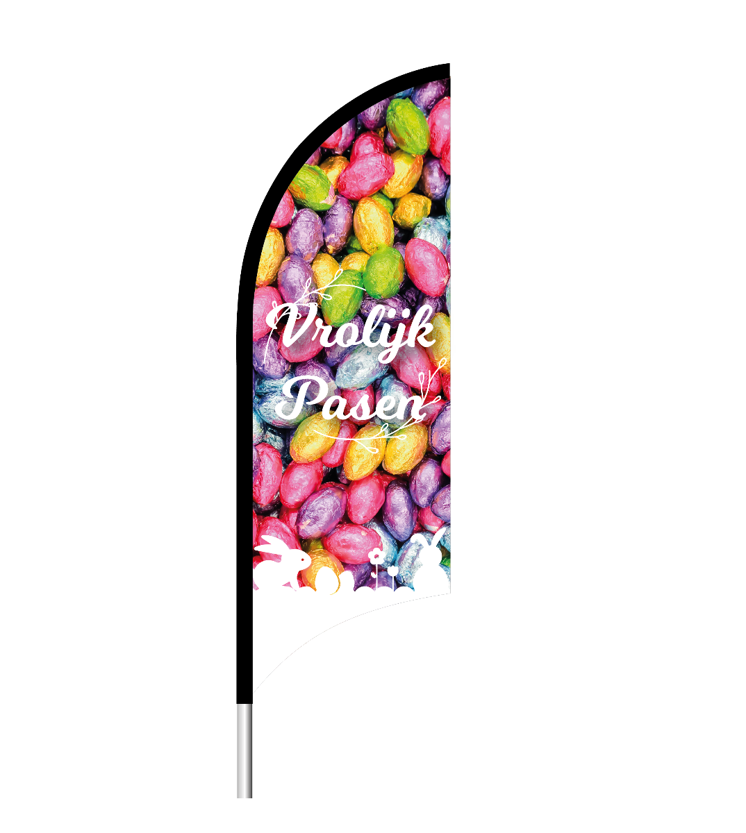 Beachflag "Vrolijk Pasen" - 1900x700mm - Van Erkel Winkelmaterialen