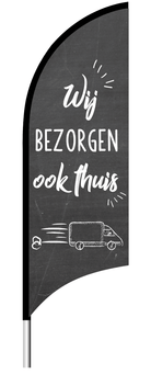 Beachflag "Wij bezorgen ook thuis" - 1900x700mm - Van Erkel Winkelmaterialen