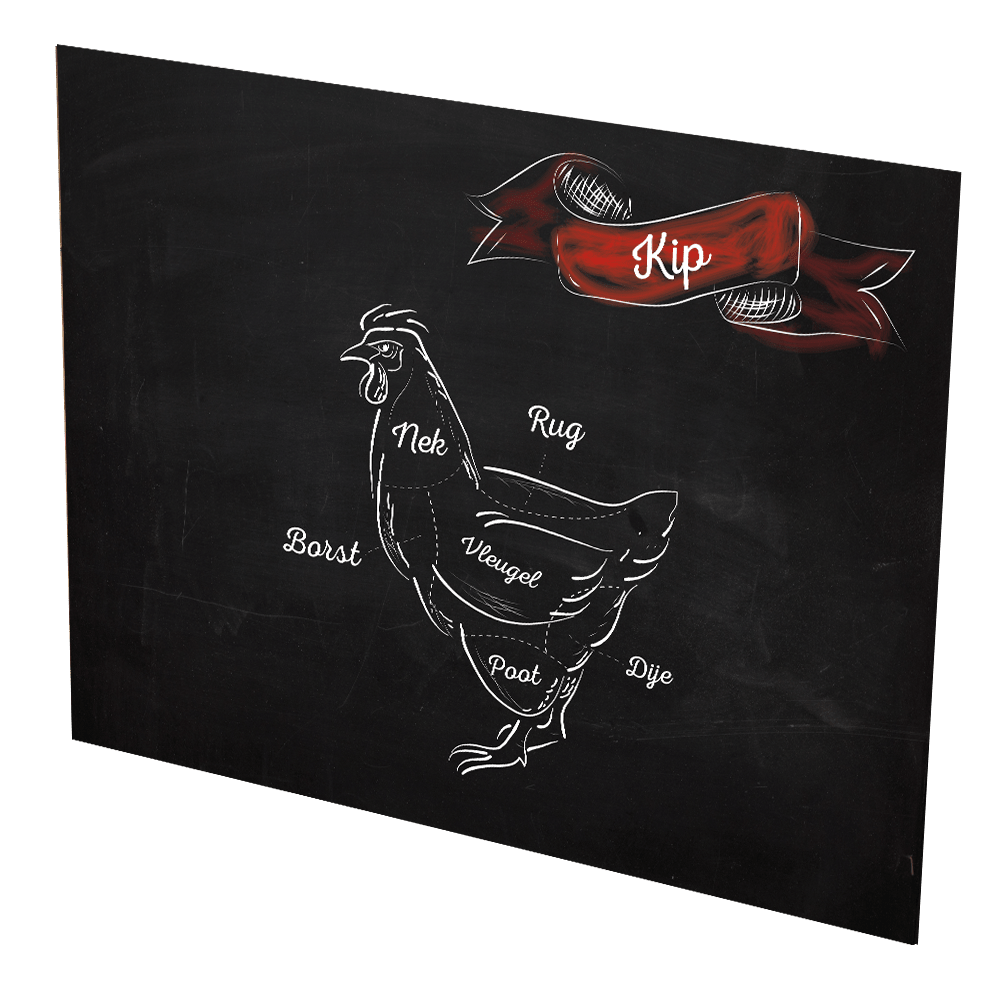Dibond bord 'Kip met rode vlag' - 500x500mm - Zwart - Van Erkel Winkelmaterialen