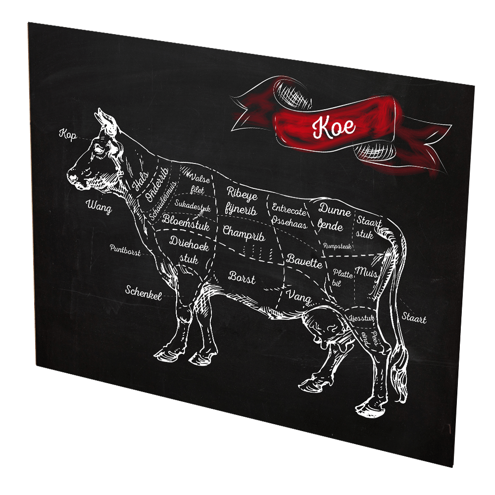 Dibond bord 'Koe met rode vlag' - 1200x1000mm - Zwart - Van Erkel Winkelmaterialen