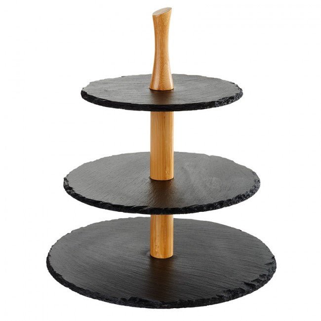 Etagere hout/leisteen (3-etages) - Ø200x250x300mm - Van Erkel Winkelmaterialen