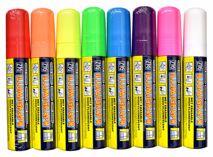 Krijtstiften Illumigraph set (8st) - 7-15mm - Krijtstift (Waterafwisbaar) - Van Erkel Winkelmaterialen