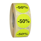 Ronde stickers op de rol fluor geel, Ø35mm, pemanent "-50%" (1000st)