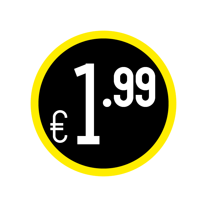 Prijs stickers op rol "€1.99" - Ø28mm - Van Erkel Winkelmaterialen