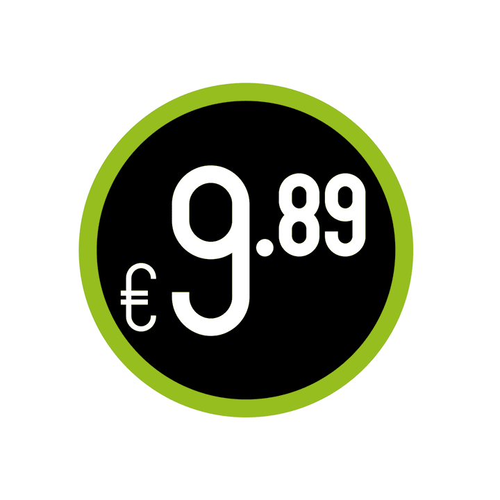 Prijs stickers op rol "€9.89" - Ø28mm - Van Erkel Winkelmaterialen