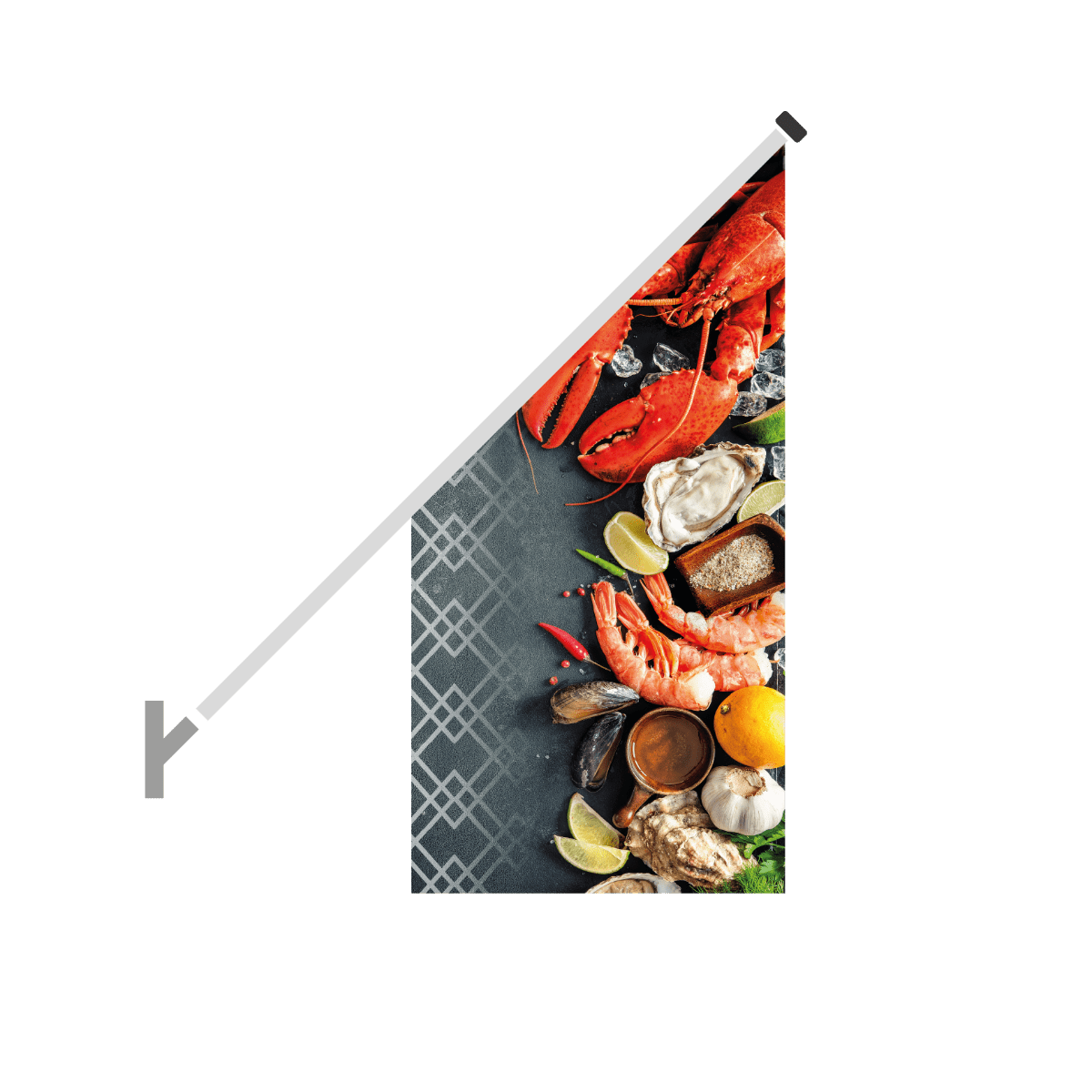 Schuine gevelvlag "Schaal en schelpdieren" - 680x680x1360mm - Van Erkel Winkelmaterialen