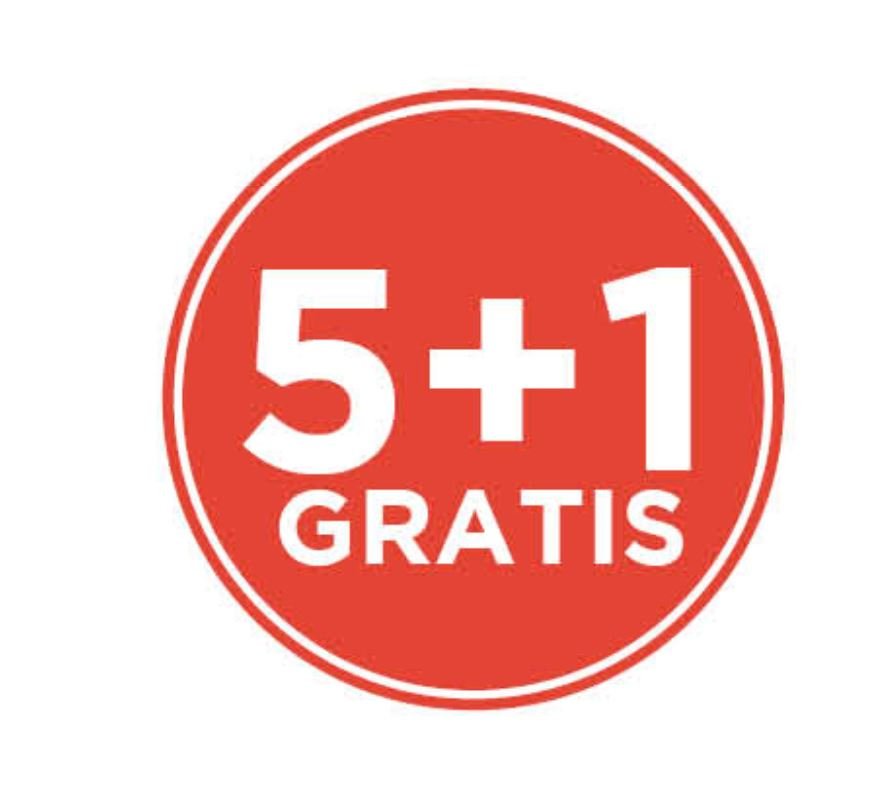 *Sticker Actie "5+1 Gratis" - Ø28mm - Rood - Van Erkel Winkelmaterialen
