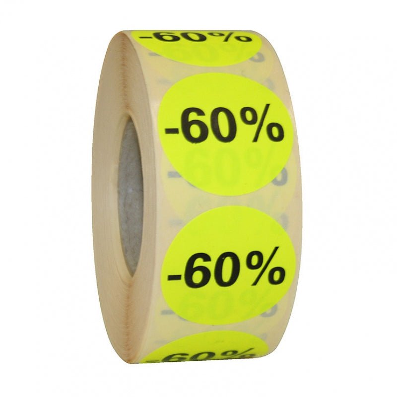 Sticker geel -60% - Ø35mm - Geel - Van Erkel Winkelmaterialen