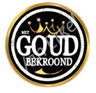 *Sticker "Met goud bekroond" - Ø50mm - Zwart - Van Erkel Winkelmaterialen