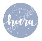 *Sticker rond "Hoera" - Ø50mm - Blauw - Van Erkel Winkelmaterialen