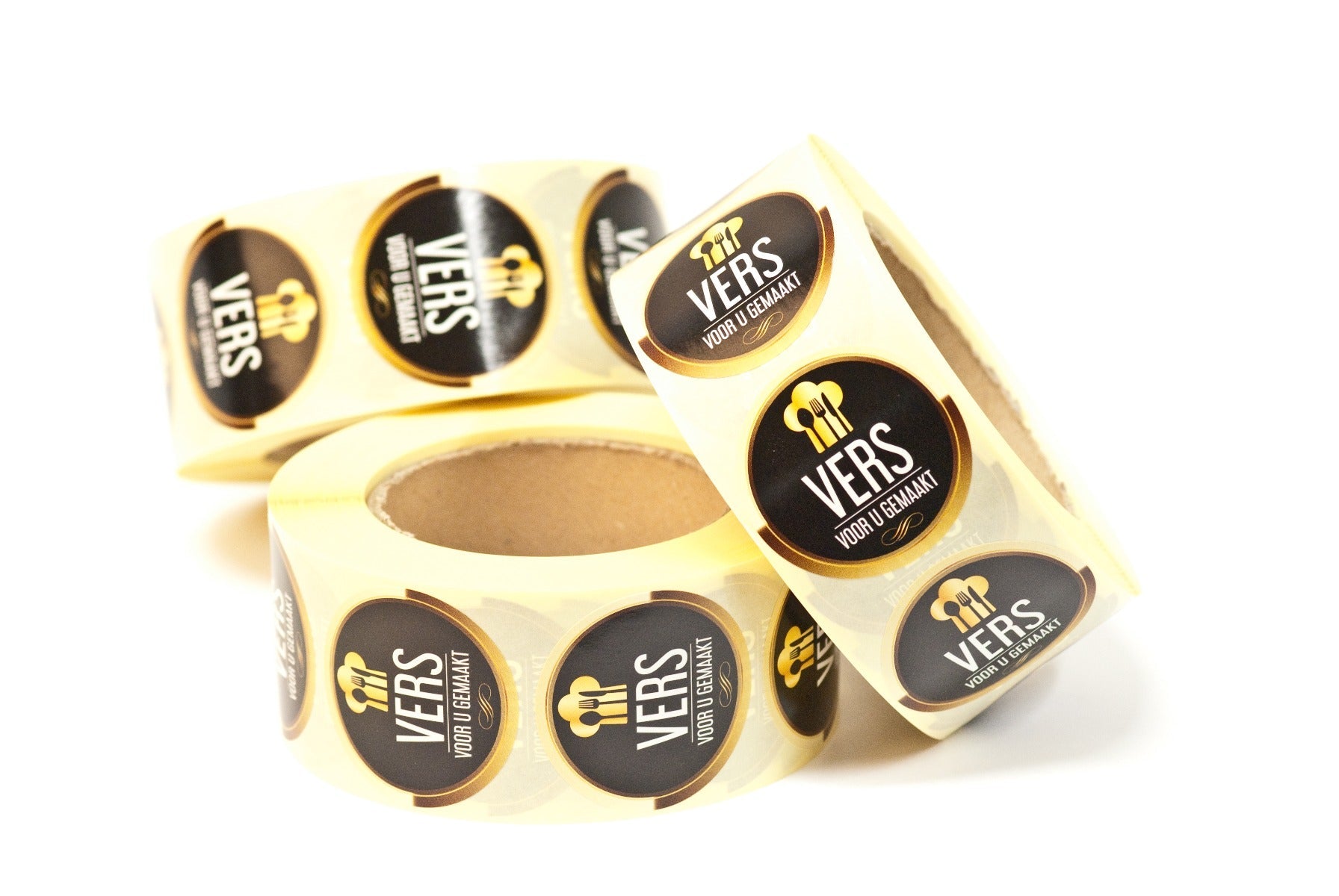 Sticker rond "Vers voor u gemaakt" - Ø50mm - Zwart - Van Erkel Winkelmaterialen