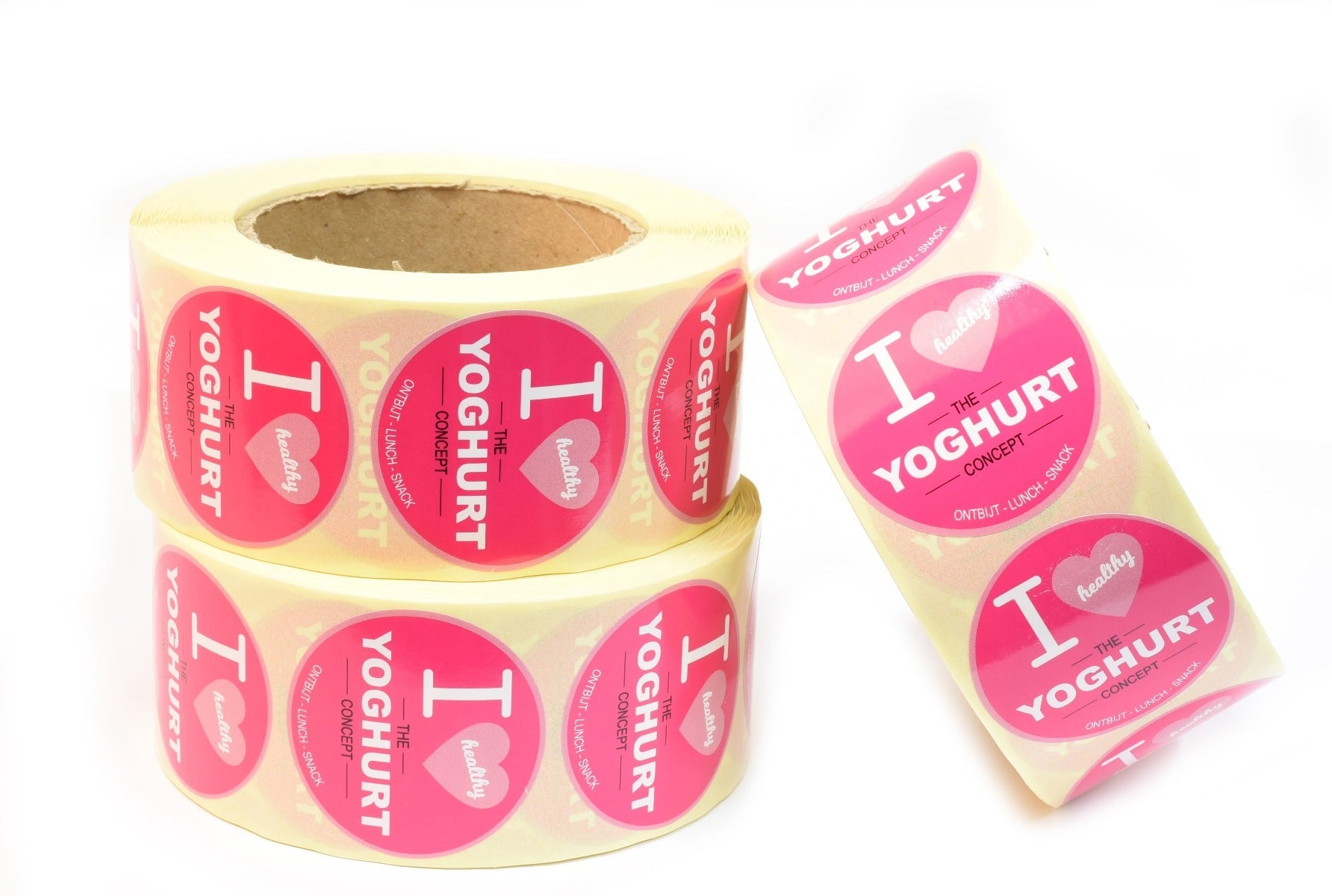 *Sticker rond "Yogurt concept" - Ø50mm  - Roze - Van Erkel Winkelmaterialen