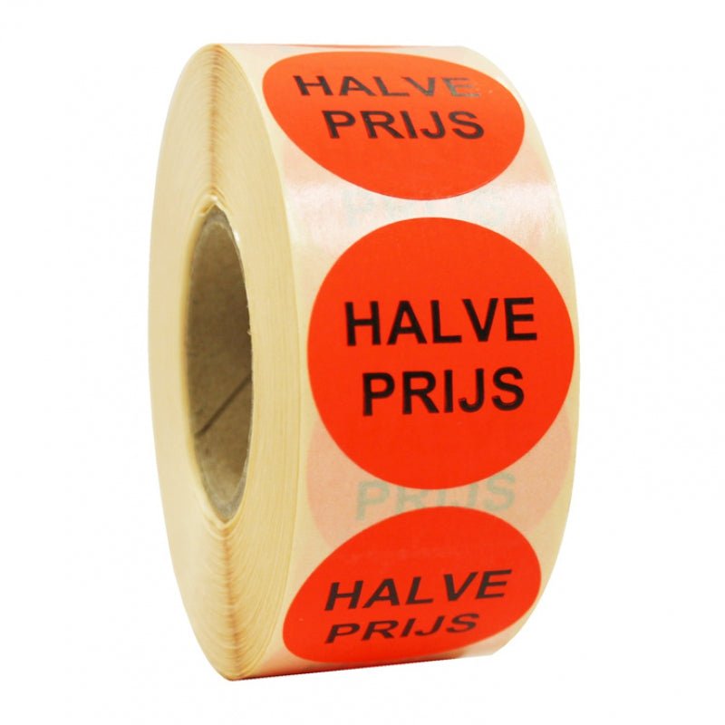 Sticker rood 'Halve prijs' - Ø35mm - Rood - Van Erkel Winkelmaterialen