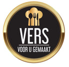 Sticker 'Vers voor u gemaakt' - Ø28mm - Zwart - Van Erkel Winkelmaterialen