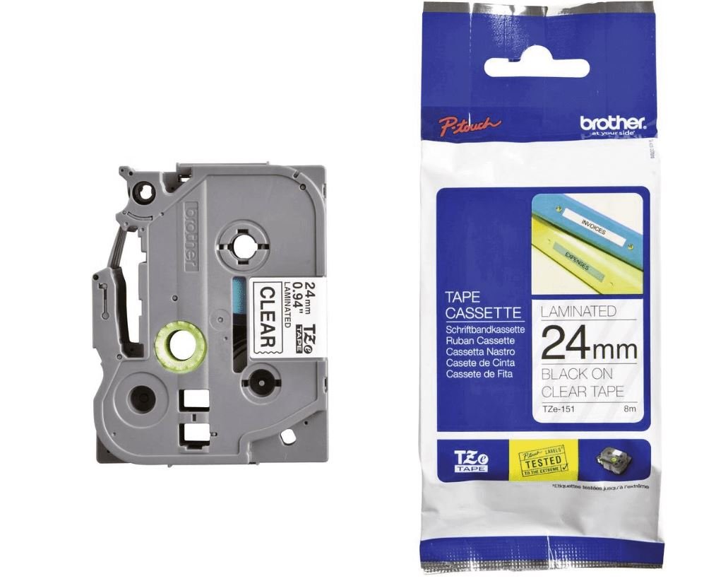 Tape TZE-151 black/clear - 24mm - Van Erkel Winkelmaterialen